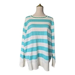 Talbots Plus 3X Striped Sweater Aqua White Lightweight Cotton Blend Nautical NWT
